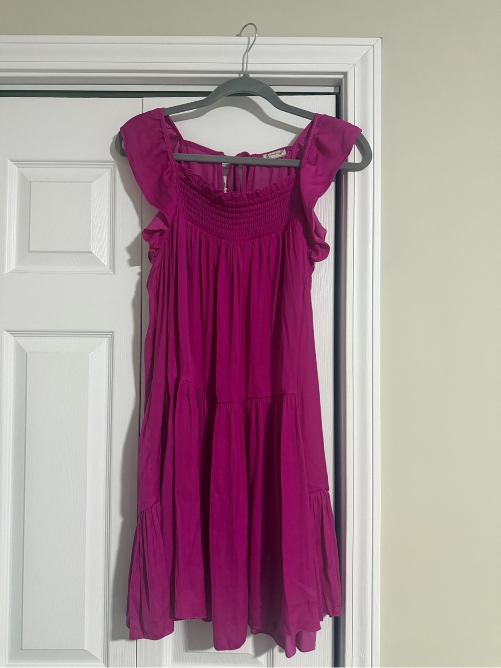 Free People Fuchsia Ruffle Sleeve Tiered Dress